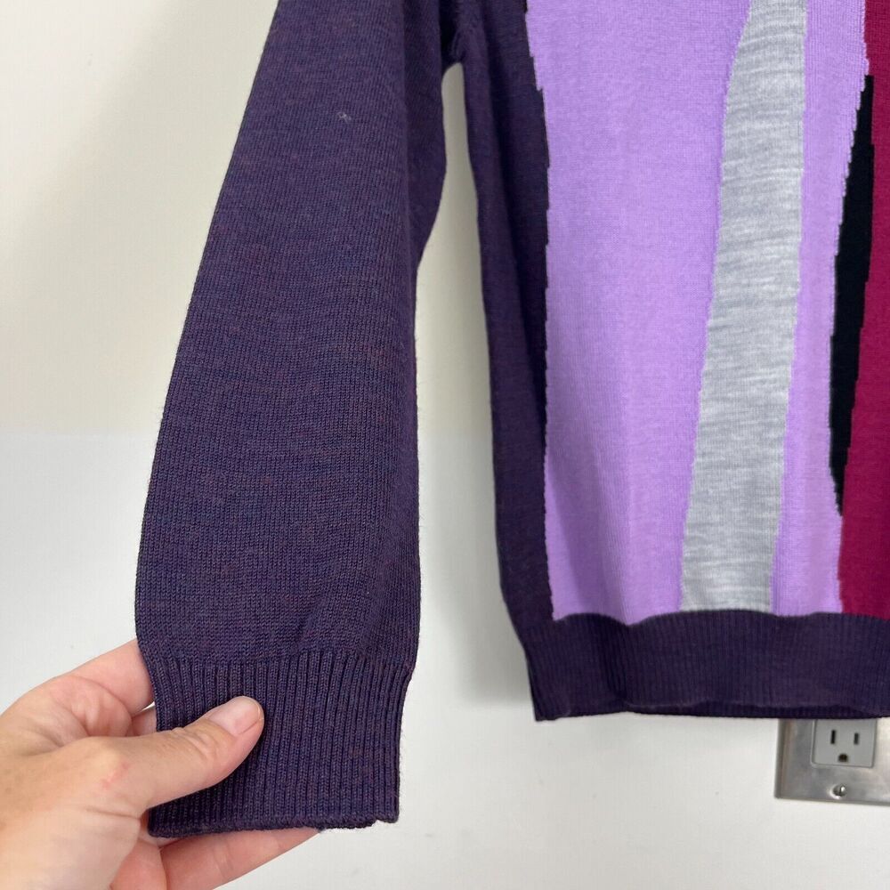 Camela Sweater Womens Small Purple Merino Wool Knit Abstract Artsy Academia Crew - Picture 7 of 8